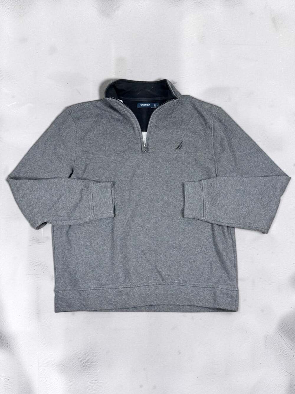 Nautica Quarter Zip Sweatshirt Size L Gray Cotton Blend Pullover